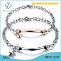 Star and heart couple bracelets design, silver and plated rose gold bracelet